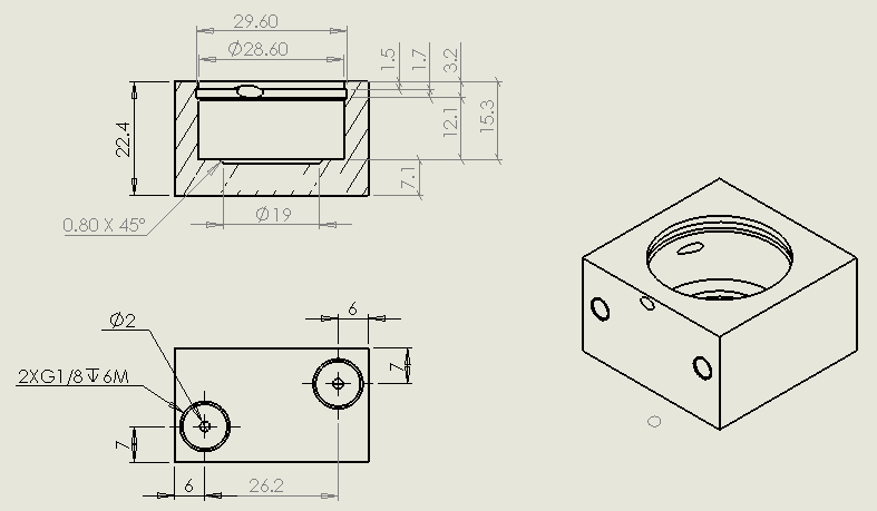 迷你气动缸（短行程）28.6x12x10毫米