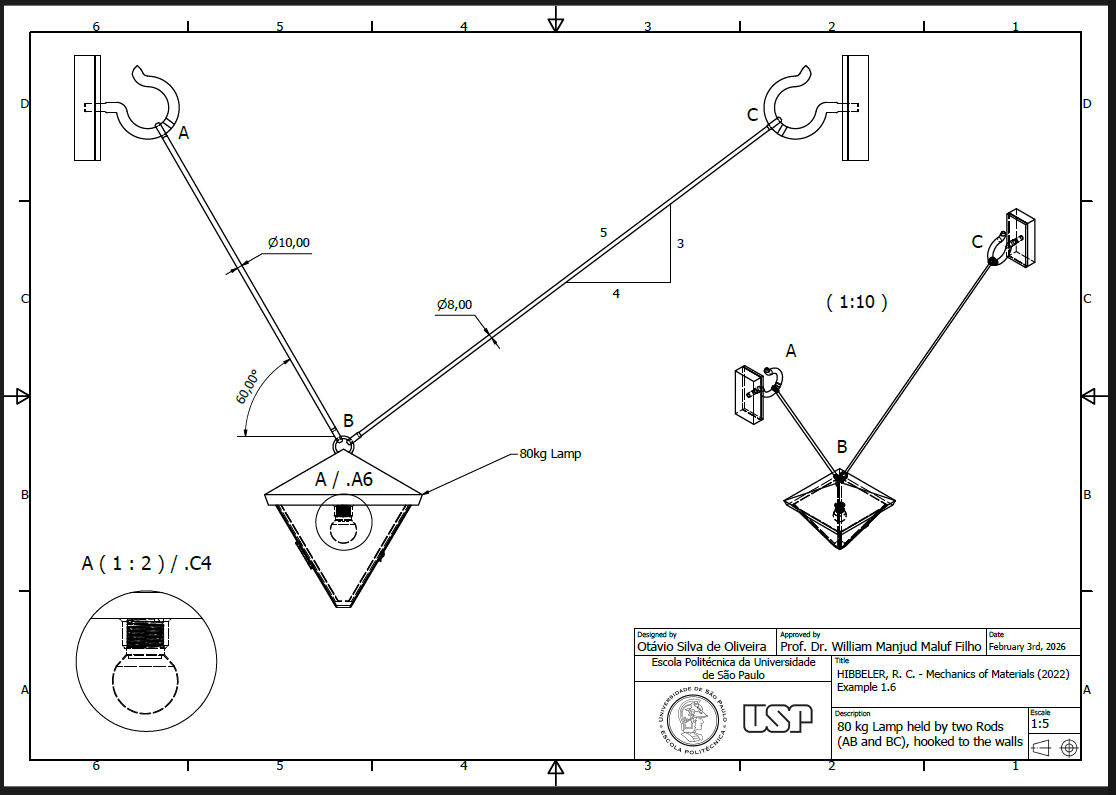 由两根杆支撑的灯