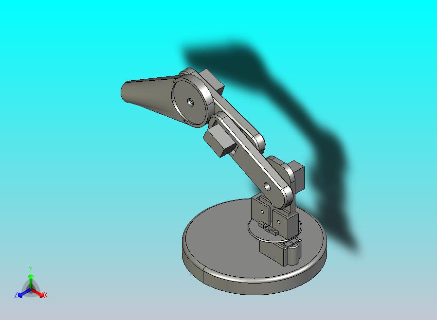 带有磁性夹持器端部单元的3自由度（3-DOF）机器人手臂。