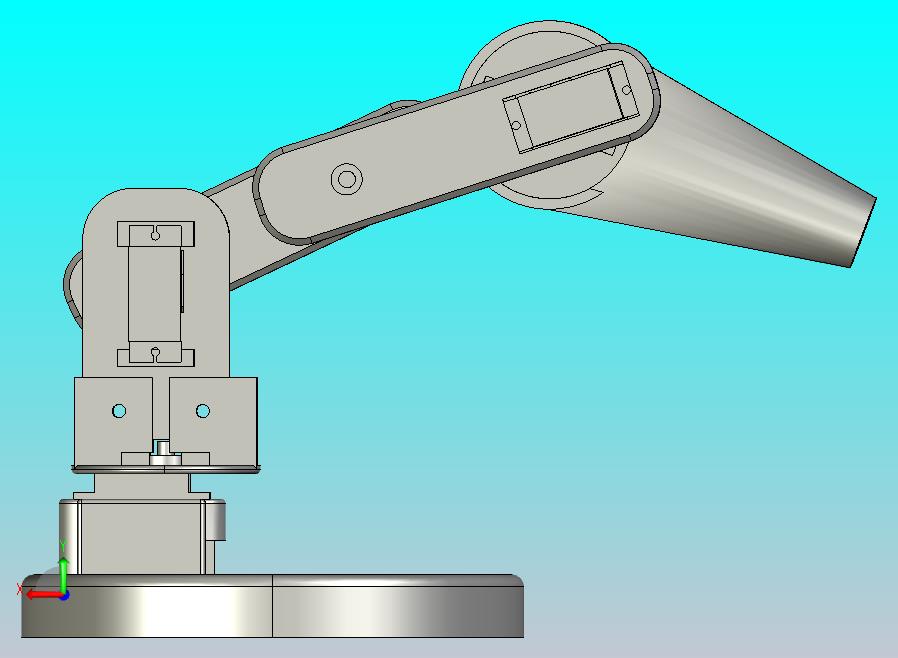 带有磁性夹持器端部单元的3自由度（3-DOF）机器人手臂。