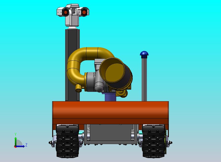 防爆消防灭火侦察机器人，用耐高温履带避震式底盘设计，履带底盘+消防水炮+管道