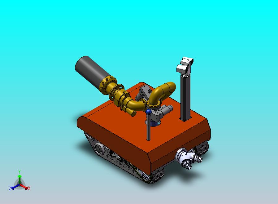 防爆消防灭火侦察机器人，用耐高温履带避震式底盘设计，履带底盘+消防水炮+管道