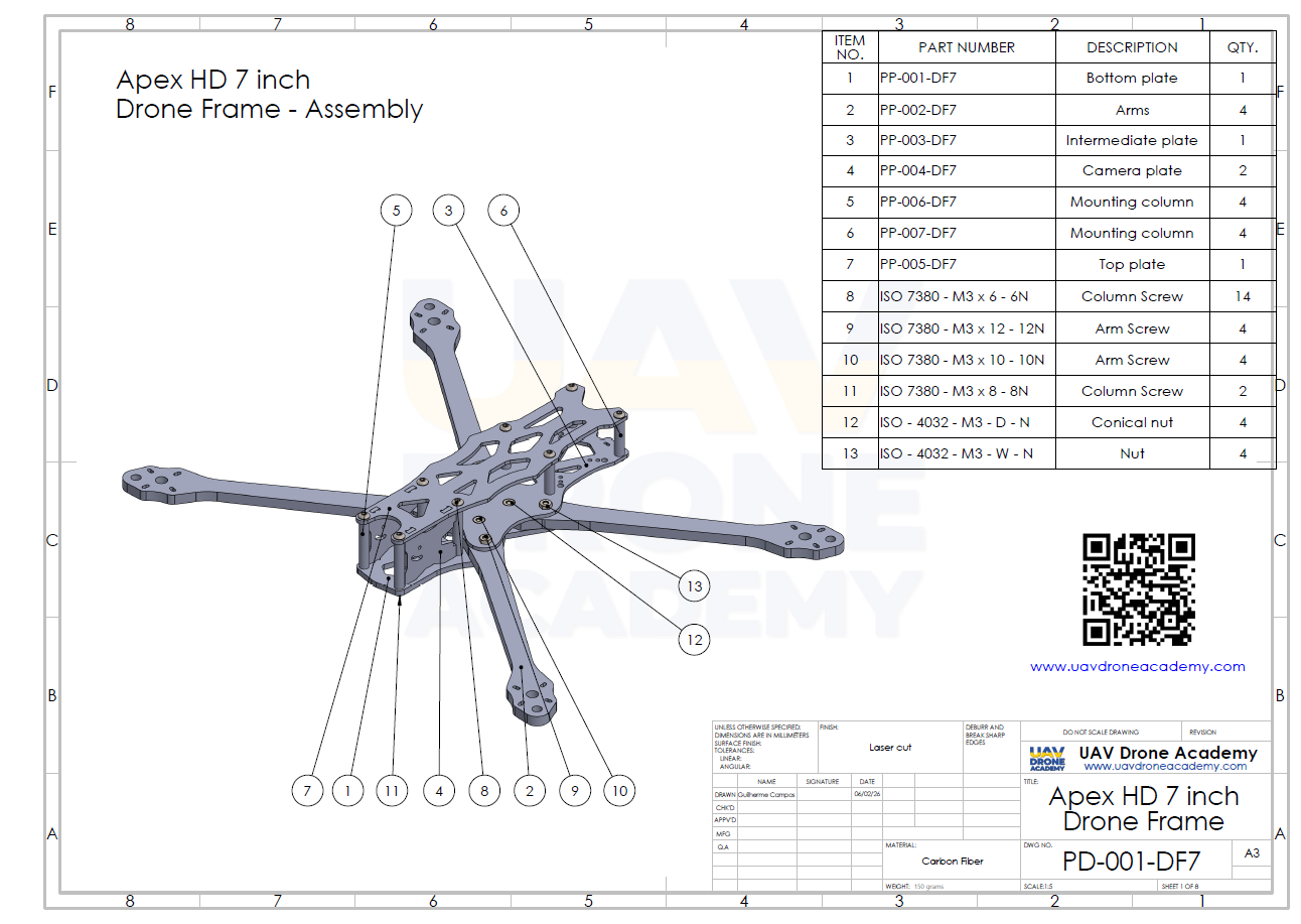 Apex HD 7 英寸 FPV 无人机框架