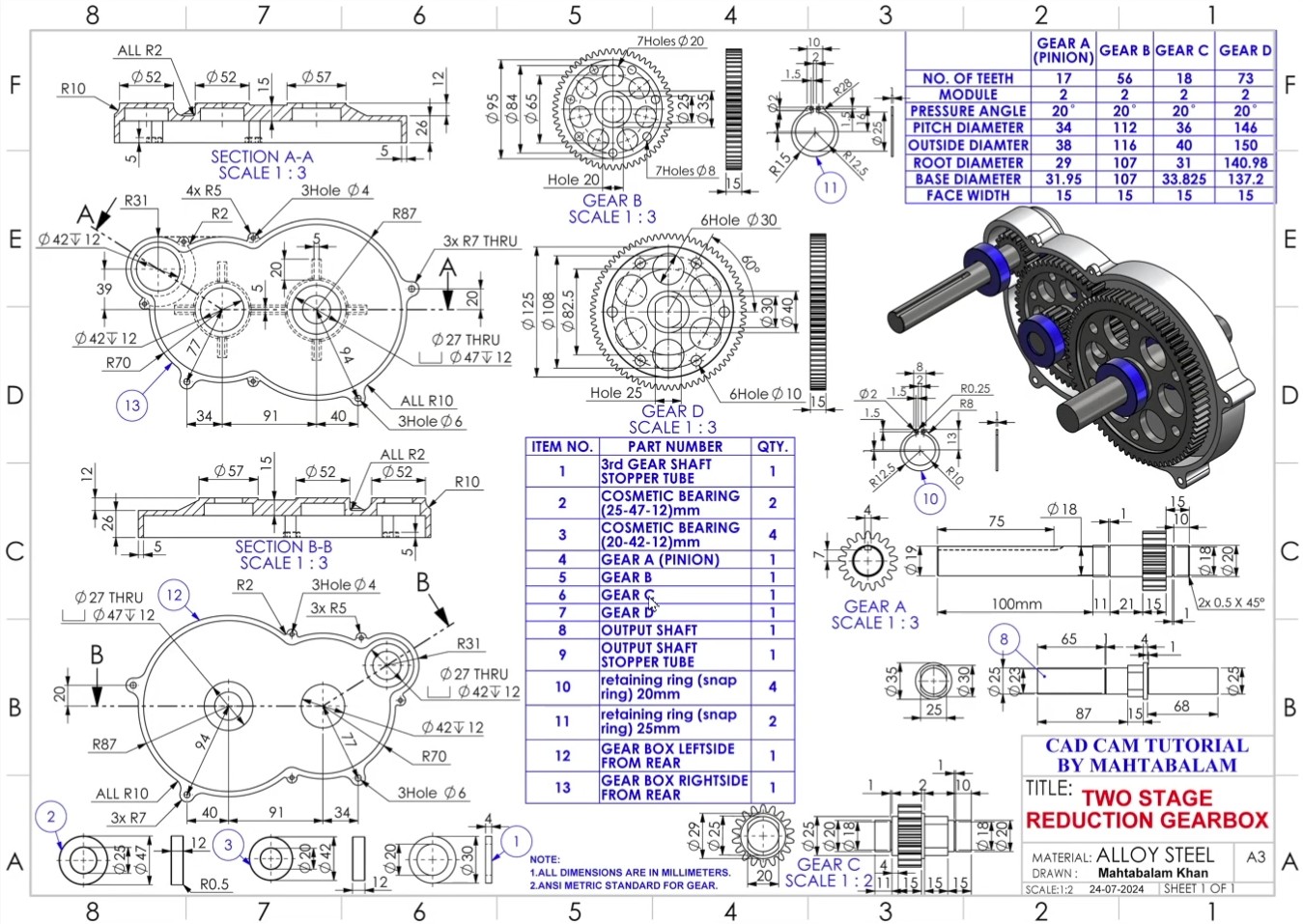 二级减速齿轮箱