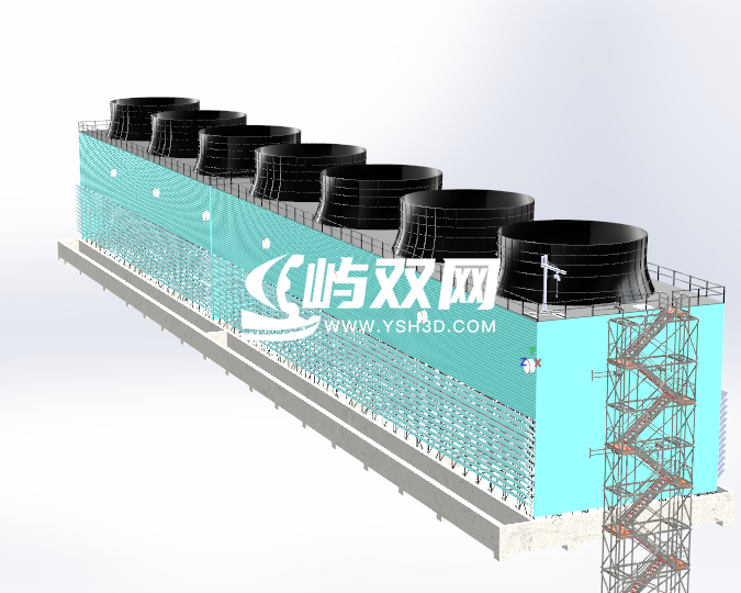 7个单元组成的冷却塔3D数模图纸 STEP格式