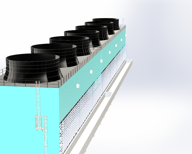 7个单元组成的冷却塔3D数模图纸 STEP格式