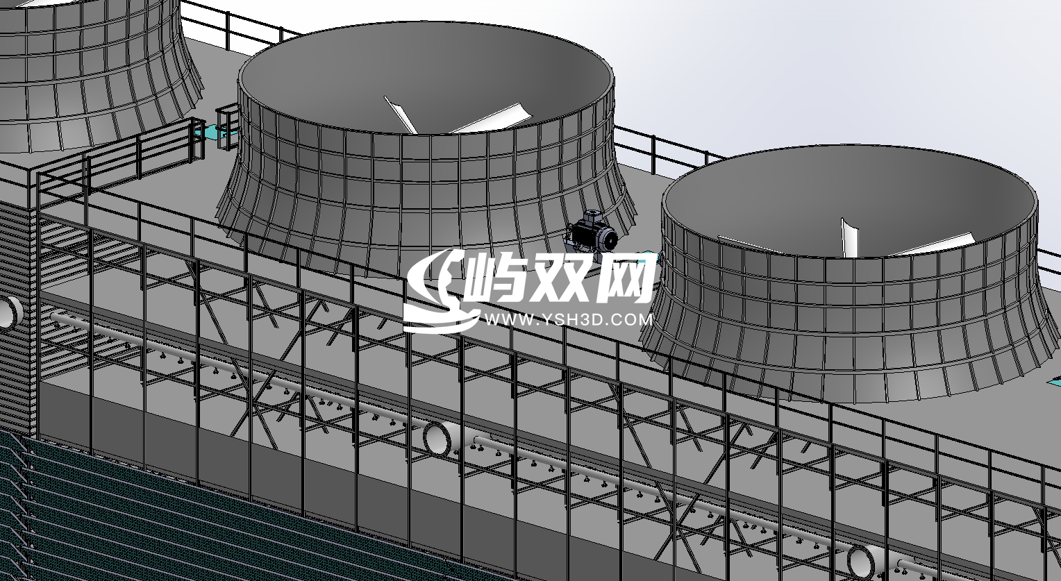 7个单元组成的冷却塔3D数模图纸 STEP格式