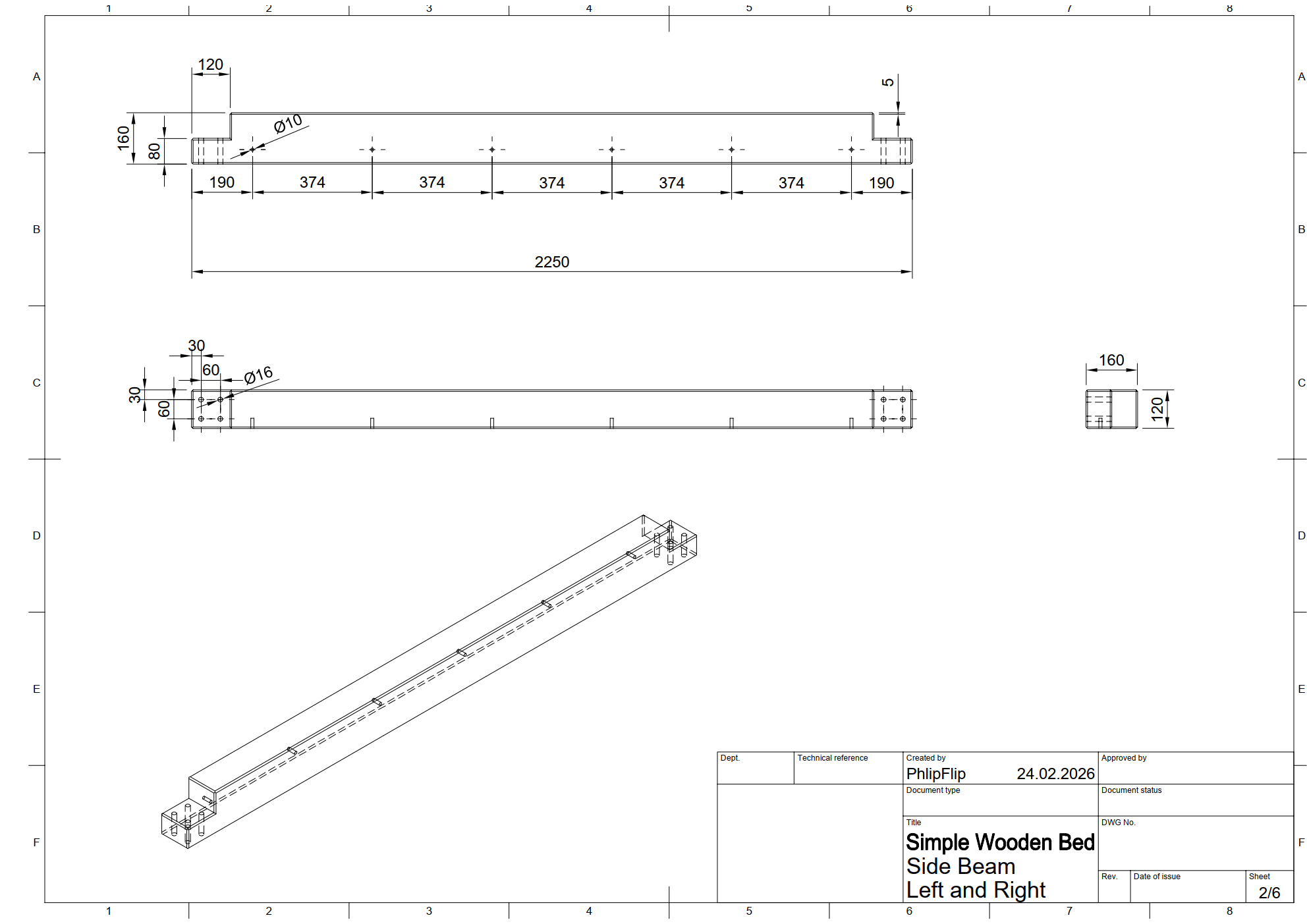 简单的木床 - 180 × 200 厘米