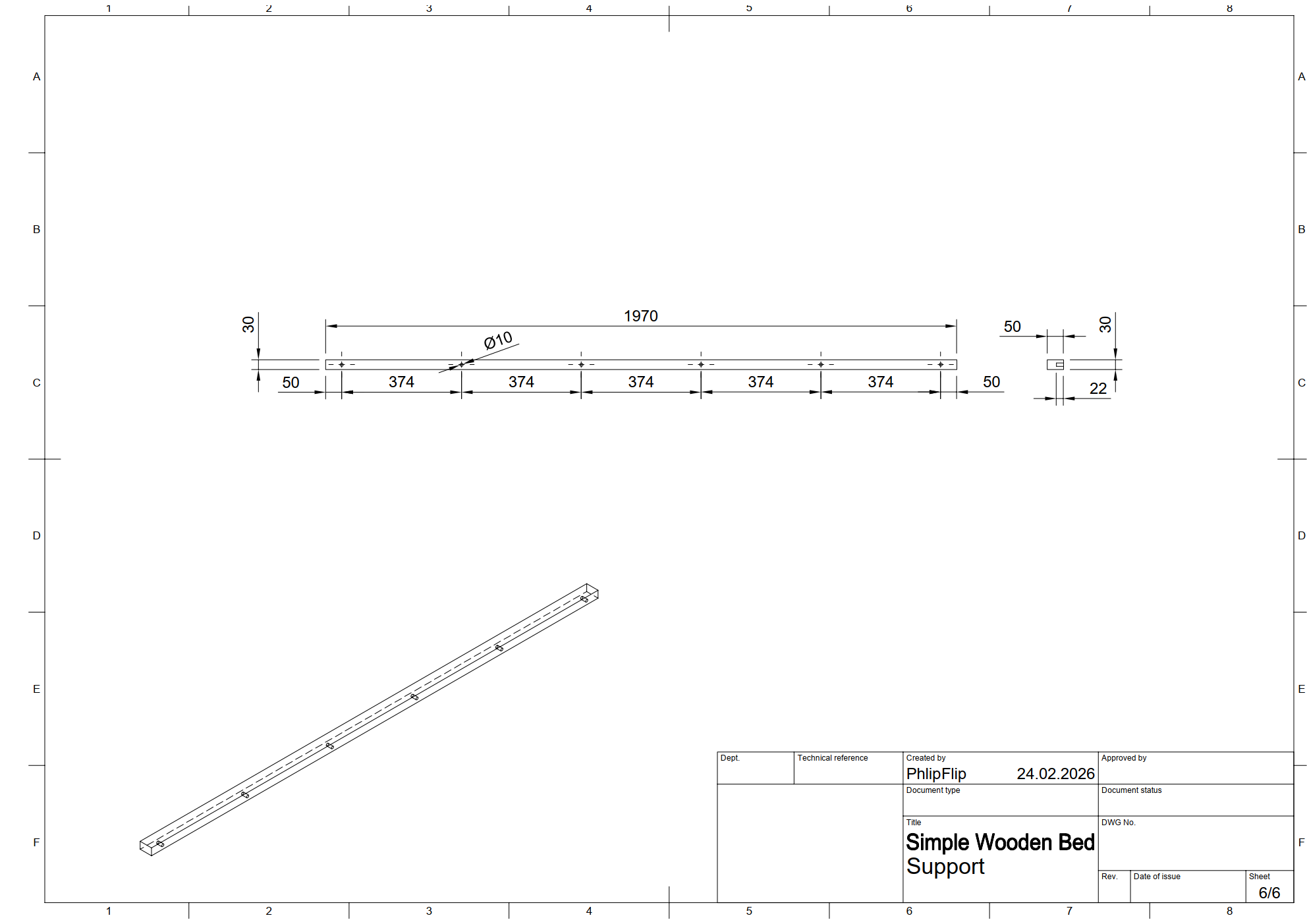 简单的木床 - 180 × 200 厘米