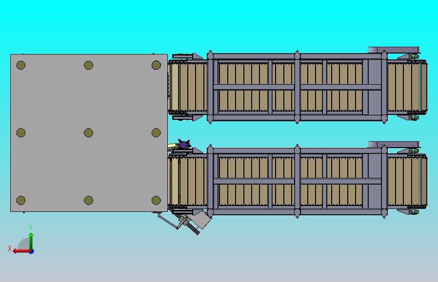 自动上下料搬运龙门缺陷检测，通过板链链条输送机输送物料到机械手搬运
