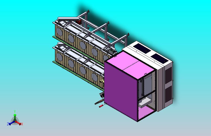 自动上下料搬运龙门缺陷检测，通过板链链条输送机输送物料到机械手搬运