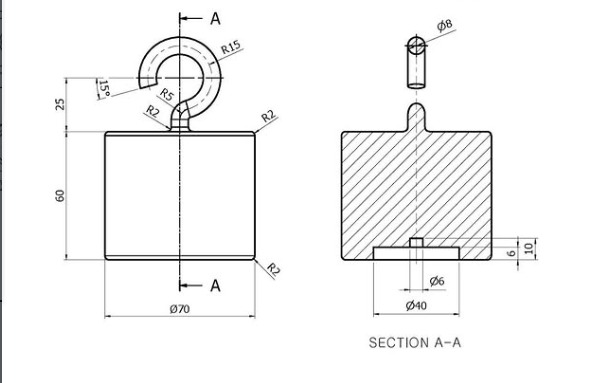 圆柱形钩重量（毫米）