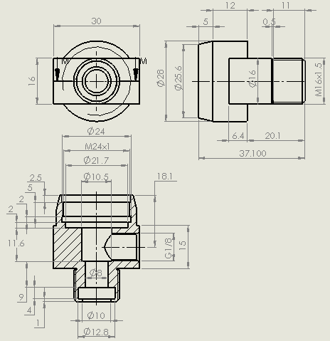 气动缸（圆形后部安装）20x8x26毫米