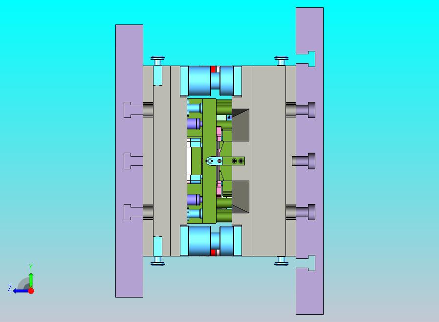空调固定件冲压模具采用级进复合结构，集冲孔、切边、折弯、成型于一体