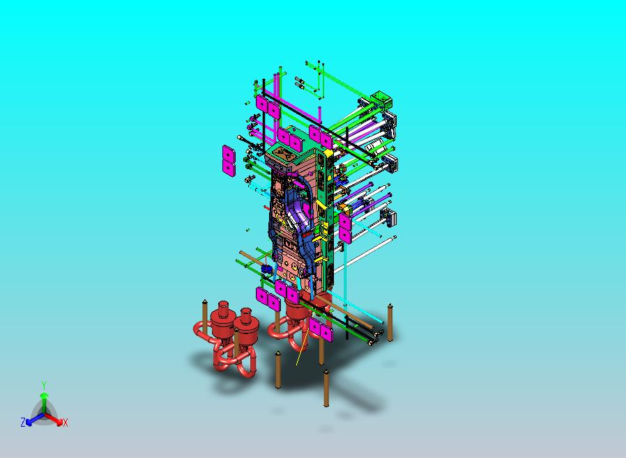 M160004-佛吉亚CNSL数据-后模大抽芯结构-BOSS柱，斜顶等空间不足的设计方式-拉变形前，阻碍变形的筋位的处理方式