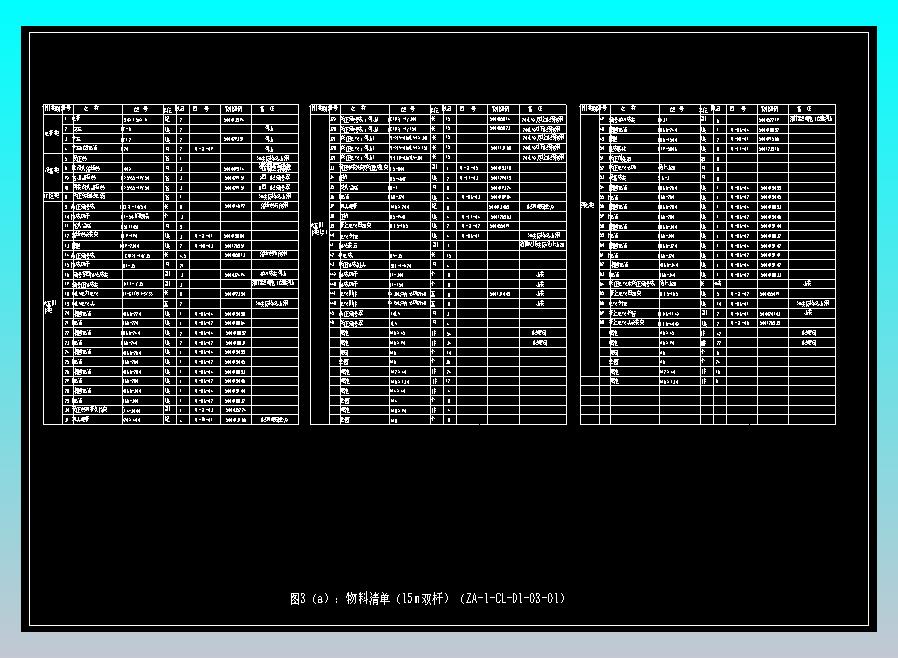 图3（a） 物料清单（15m双杆）（ZA-1-CL-D1-03-01）