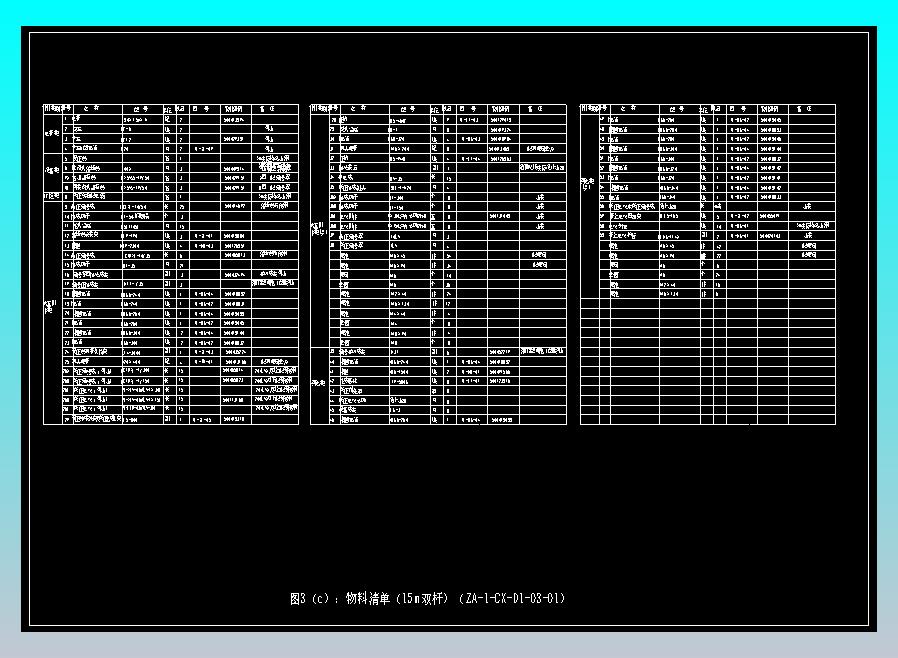图3（c） 物料清单（15m双杆）（ZA-1-CX-D1-03-01）