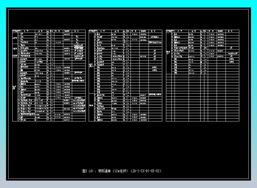 图3（d） 物料清单（12m双杆）（ZA-1-CX-D1-03-02）