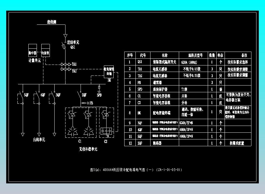 图5(a)：400kVA低压综合配电箱电气图（一）（ZA-1-D1-05-01） 