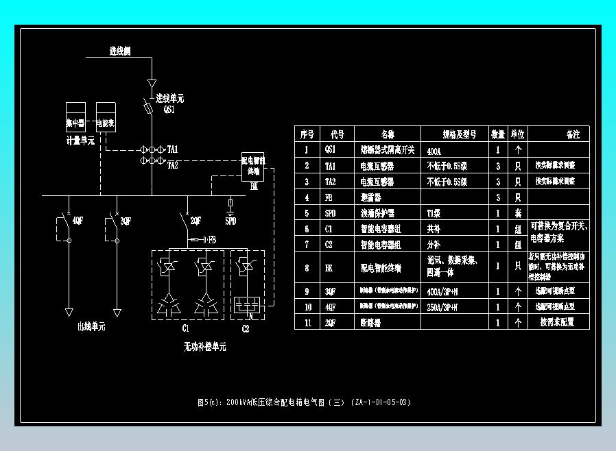 图5(c)：200kVA低压综合配电箱电气图（三）（ZA-1-D1-05-03） 