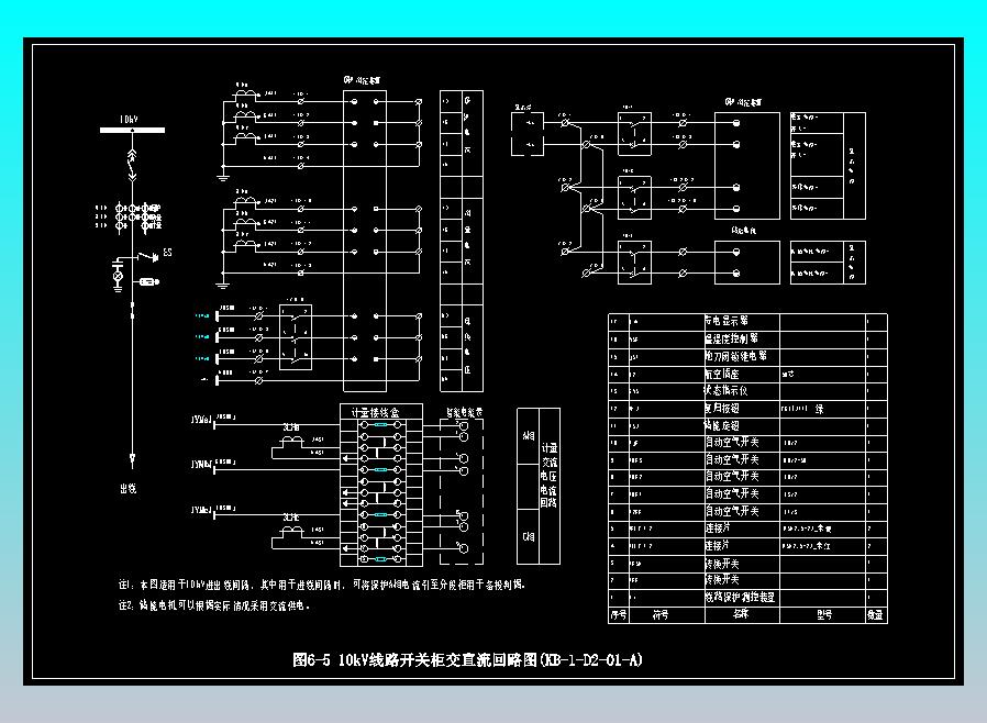 图6-5 10kV线路开关柜交直流回路图(KB-1-D2-01-A)