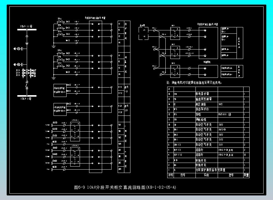 图6-9 10kV分段开关柜交直流回路图(KB-1-D2-05-A)