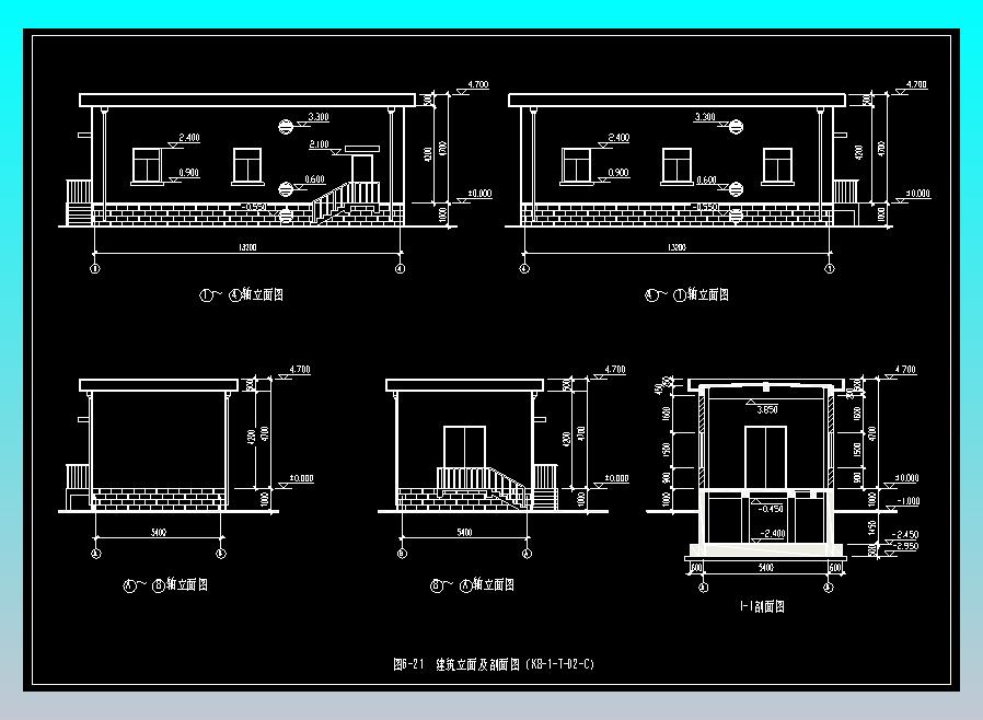 图6-21 建筑立面及剖面图(KB-1-T-02-C)