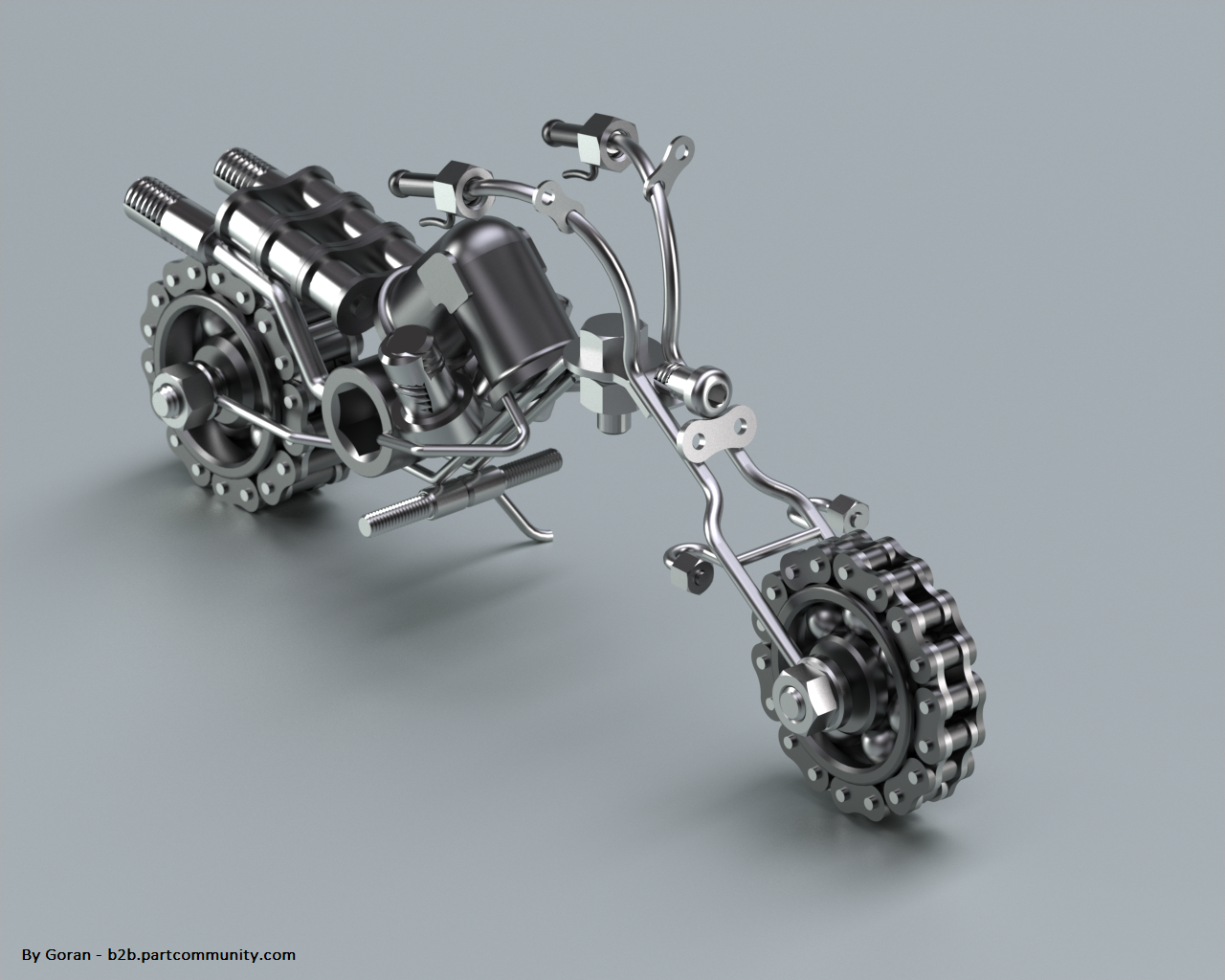 金属零件组装Chopper摩托车模型图纸