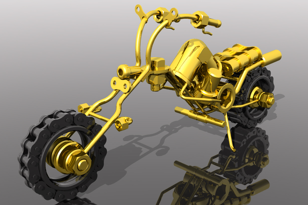 金属零件组装Chopper摩托车模型图纸