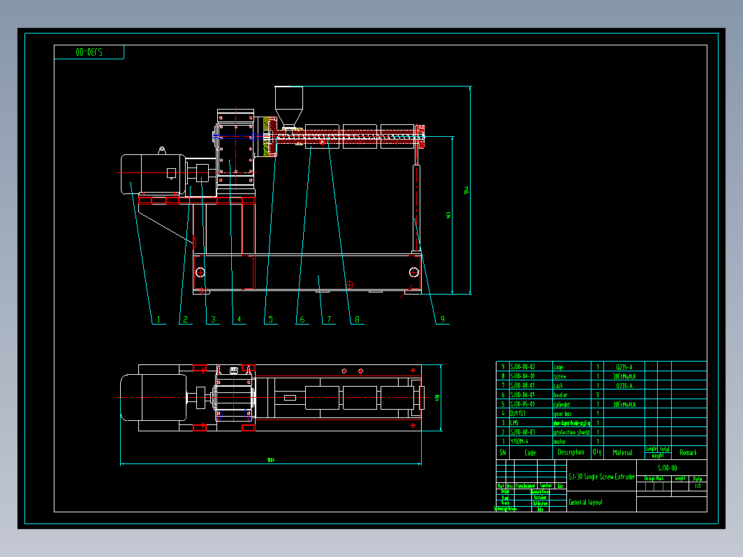 SJ-30单螺杆挤出机总图