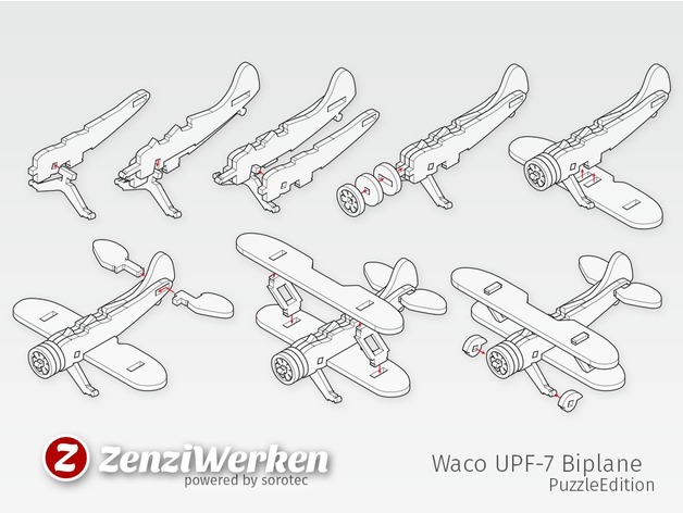 简易UPF-7双翼飞机拼图模型图纸  激光雕刻 线切割 dxf svg格式