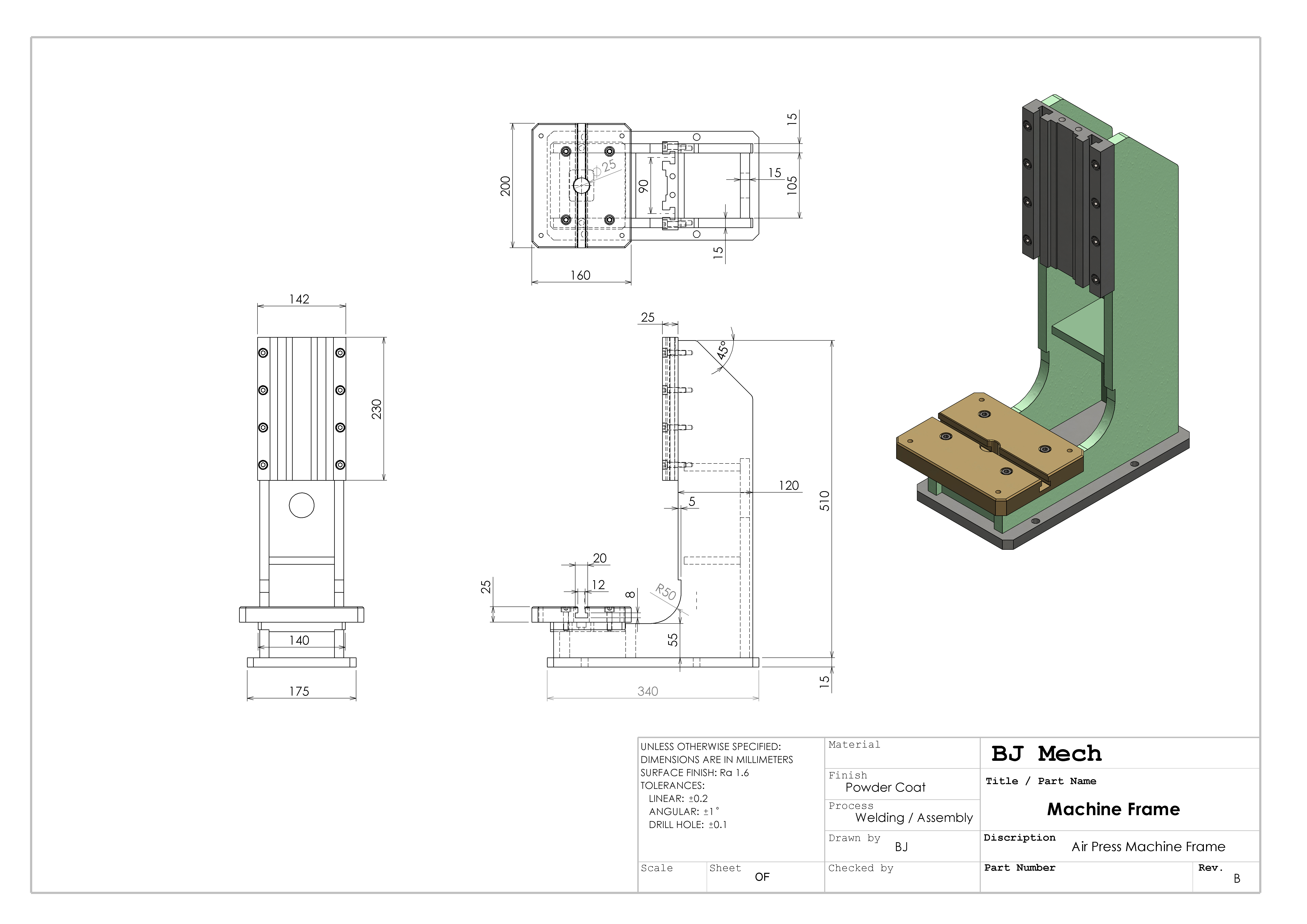 500KG压力机3D数模图纸 Solidworks设计