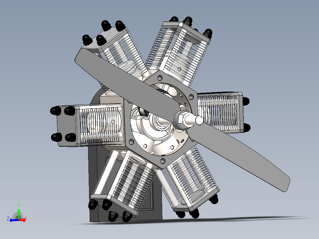 六缸星形发动机结构3D图纸+Solidworks设计