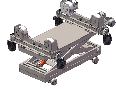 液压升降小车及滚轮架三维SW2016带参