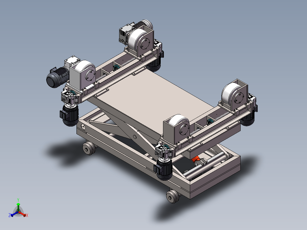 液压升降小车及滚轮架三维SW2016带参