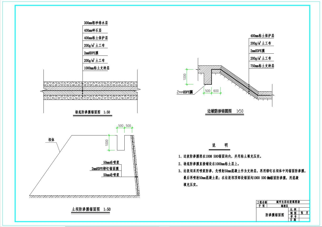 城市垃圾卫生填埋场设计+CAD+说明书