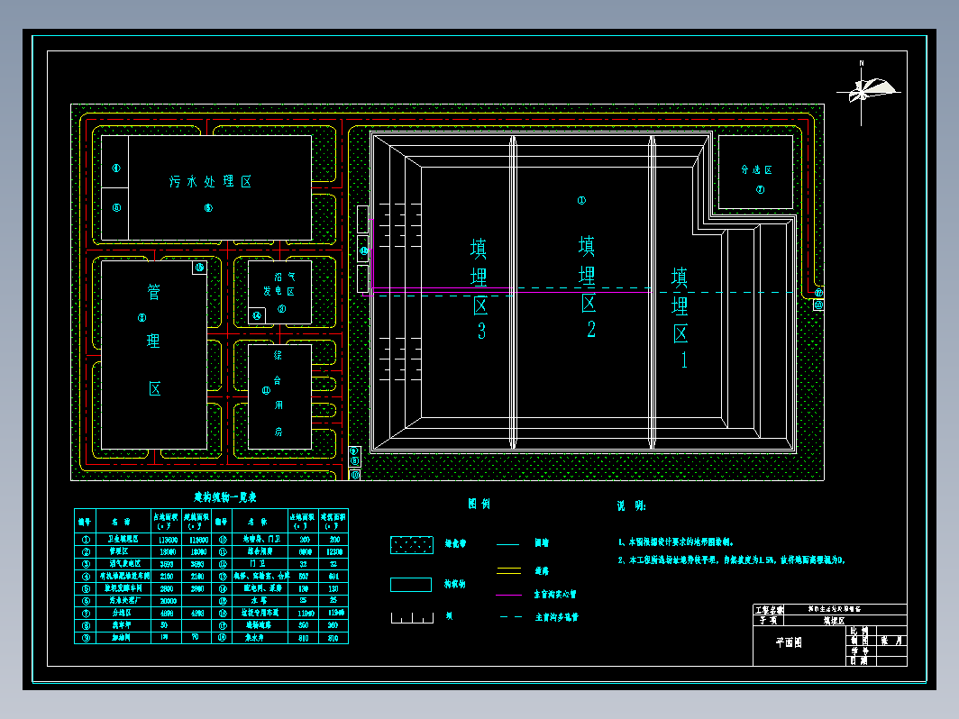 城市垃圾卫生填埋场设计+CAD+说明书