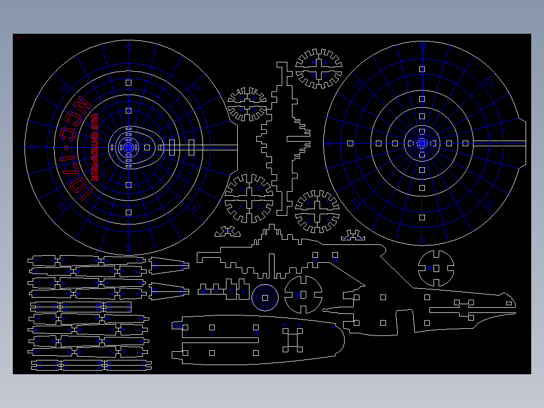 USS Enterprise宇宙飞船模型激光雕刻图纸 dwg dxf格式