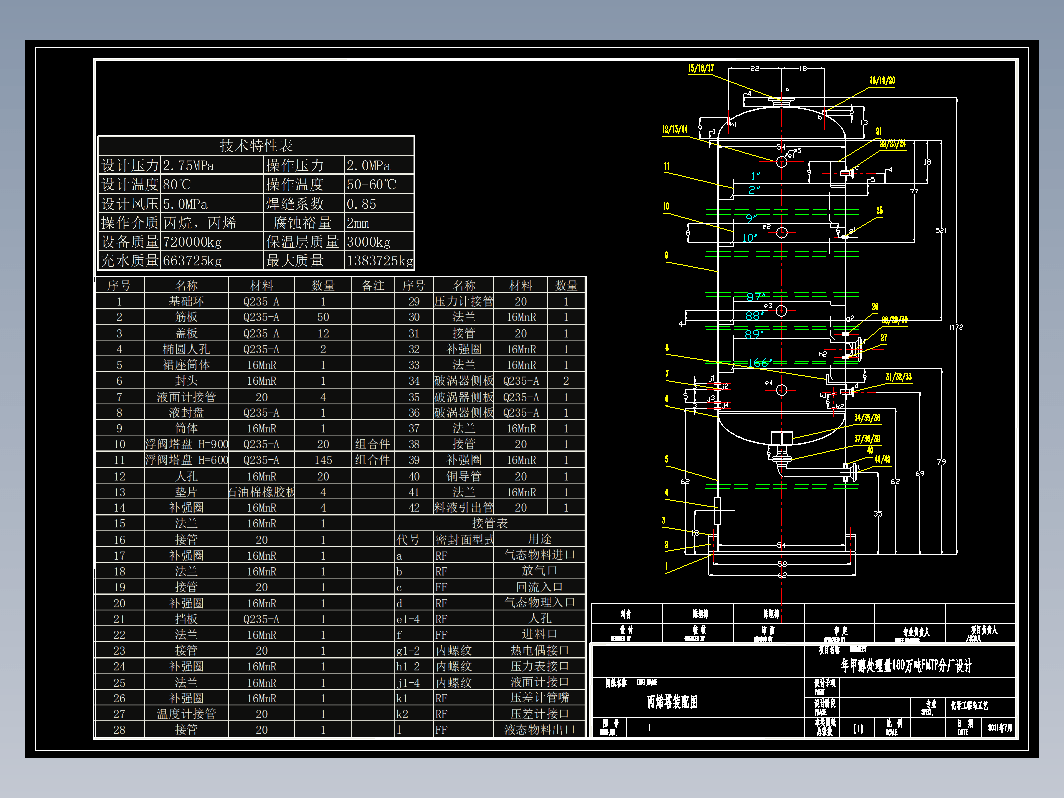 年180万吨甲醇处理化工厂设计CAD+说明