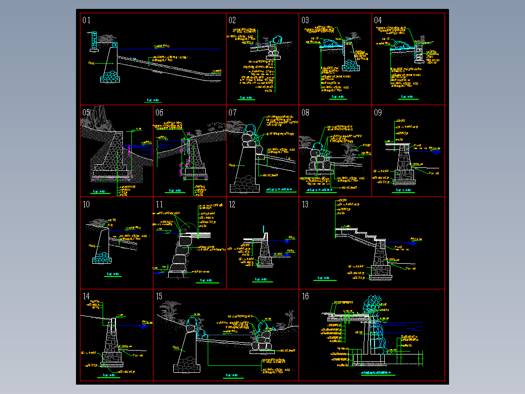 经典12种驳岸挡土墙做法cad施工图纸