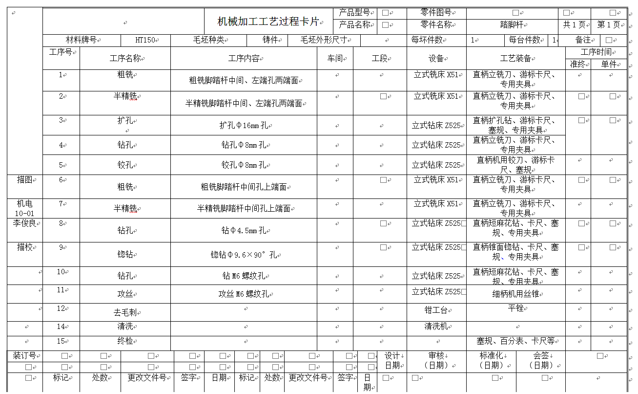 踏脚杆零件加工工艺及钻ΦM6螺纹孔夹具设计（全套CAD图）