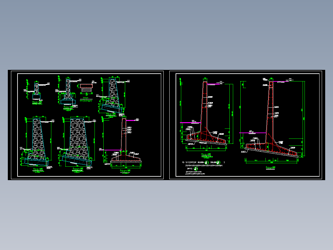 图块】挡土墙做法详图（包括6种挡土墙做法剖面详图）