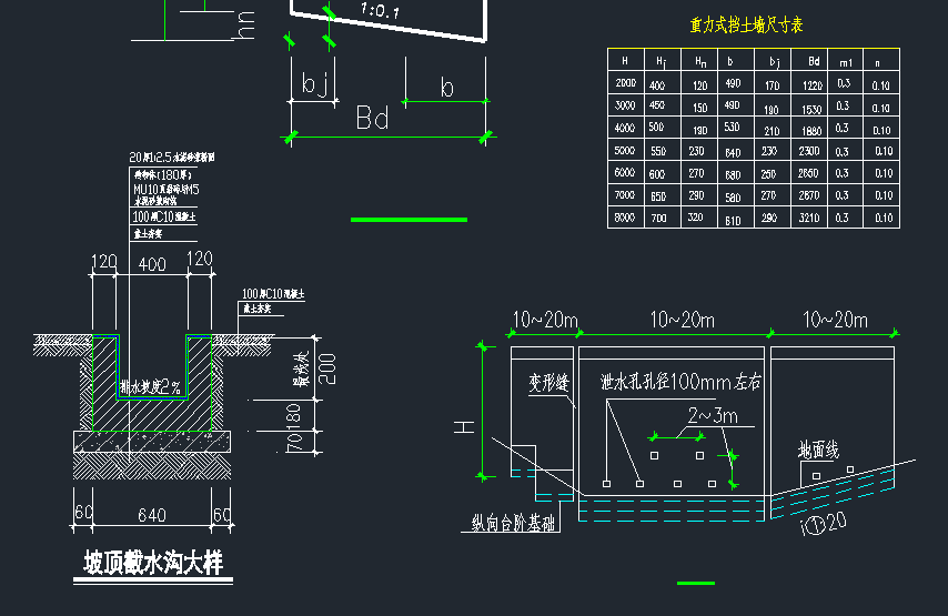 一套3~7米高毛石重力式挡土墙施工图