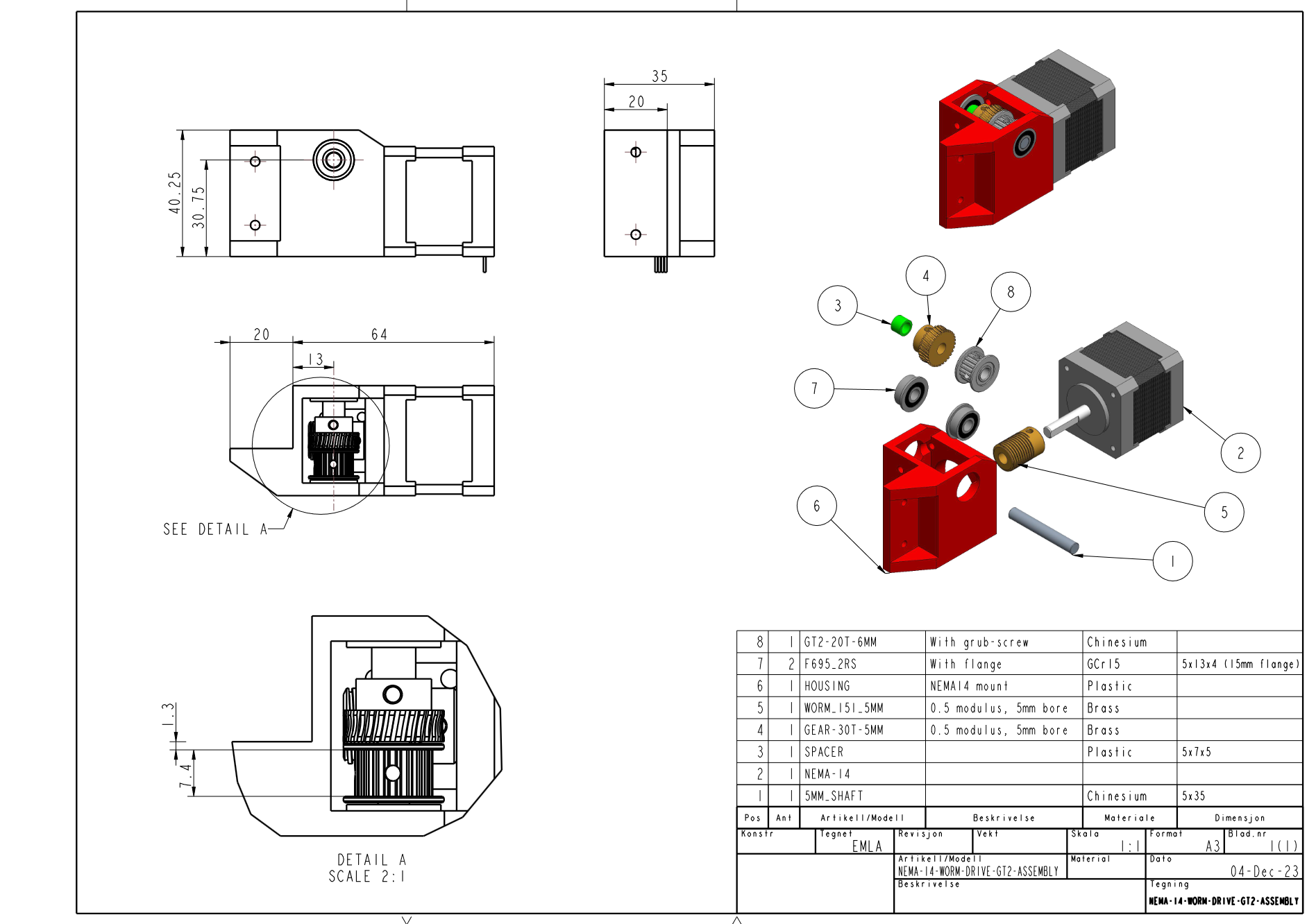 蜗杆传动的 3D 打印机的小型 z 轴皮带传动装置