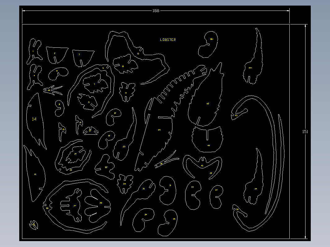 龙虾激光切割立体拼图图纸 cad dxf格式