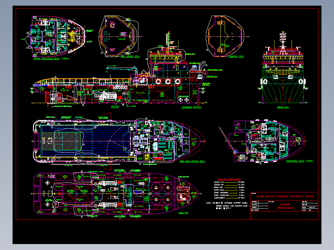 69.9m拖轮CAD设计图纸 dwg格式