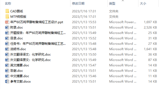 年产60万吨甲醇制备烯烃工艺设计CAD+说明缩略图