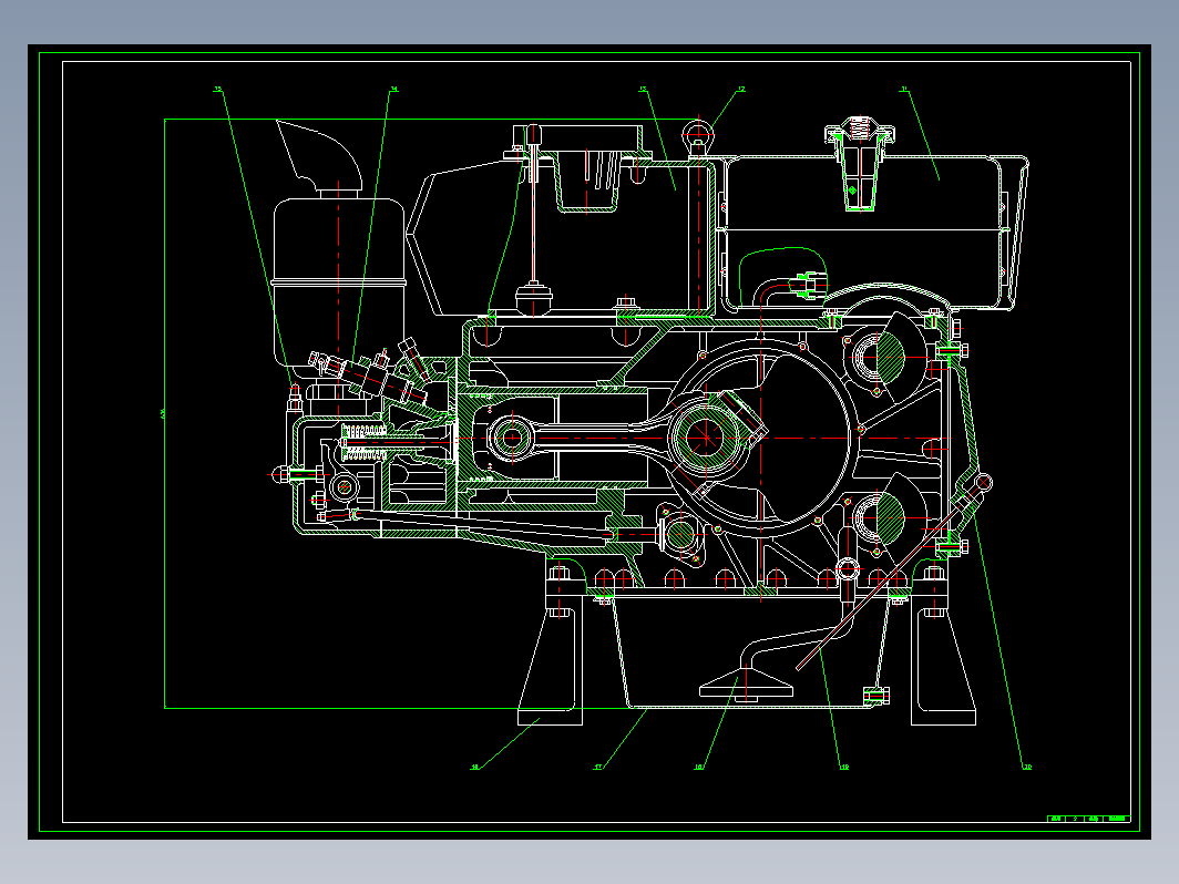 S195柴油发动机横剖面图