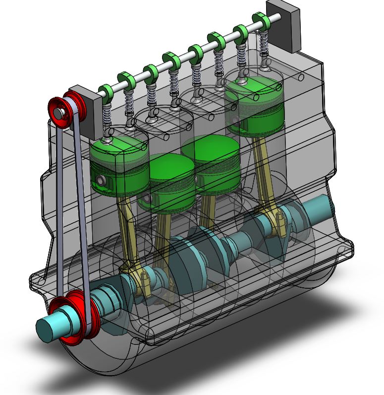 四缸发动机演示结构 4-cylinder-engine