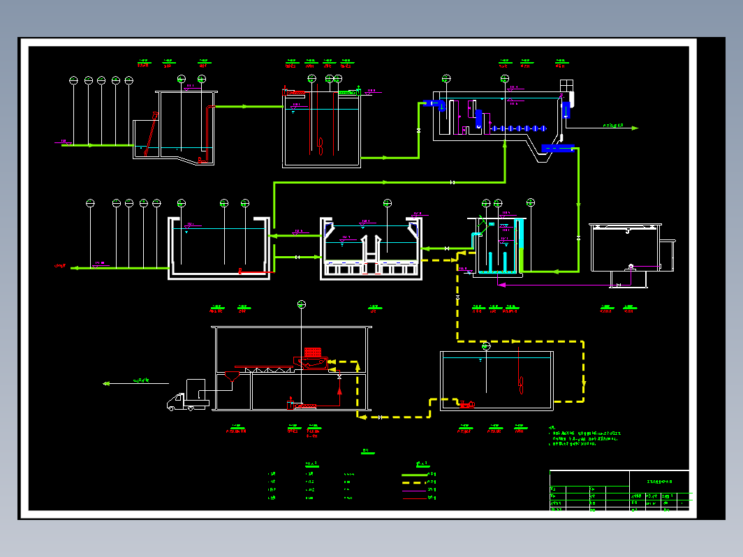调节池+气浮池+SBR+滤池工艺流程CAD图